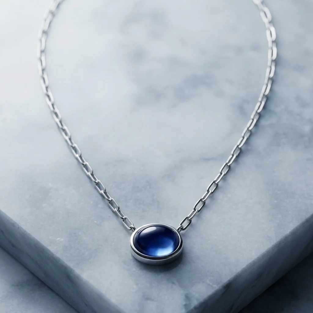 Cabochon Sapphire Necklace 14K White Gold