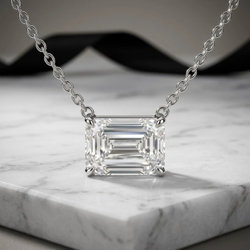 Emerald Cut Diamond Chain 14K White Gold