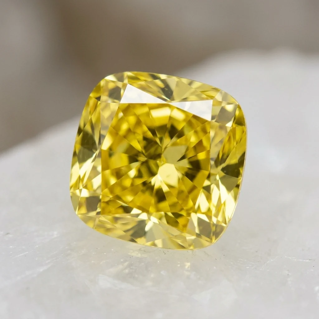 Cushion Cut Fancy Vivid Yellow Diamond