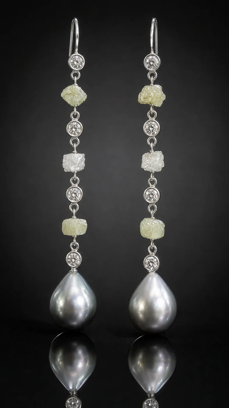 South Sea Baroque Pearl Rough Diamond Earrings