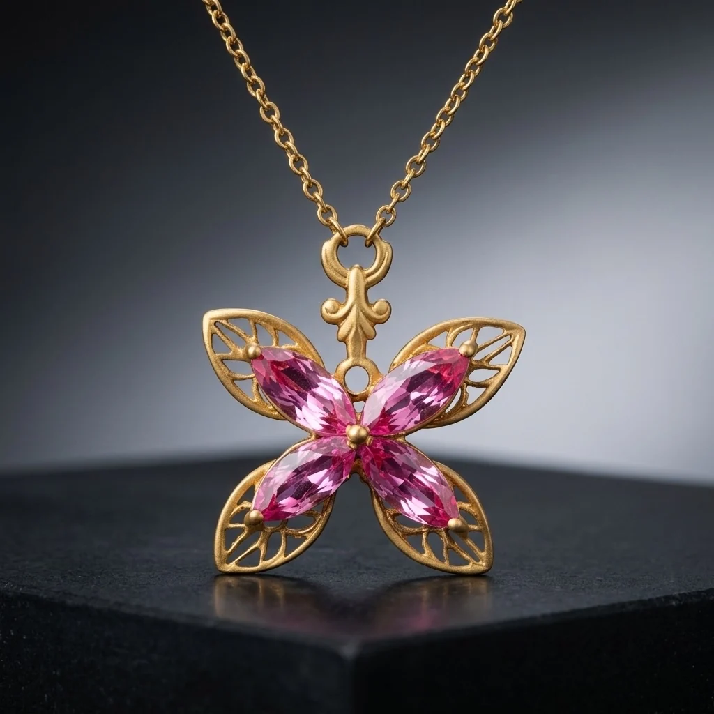 Mystic Topaz Butterfly Necklace 18K Rose Gold