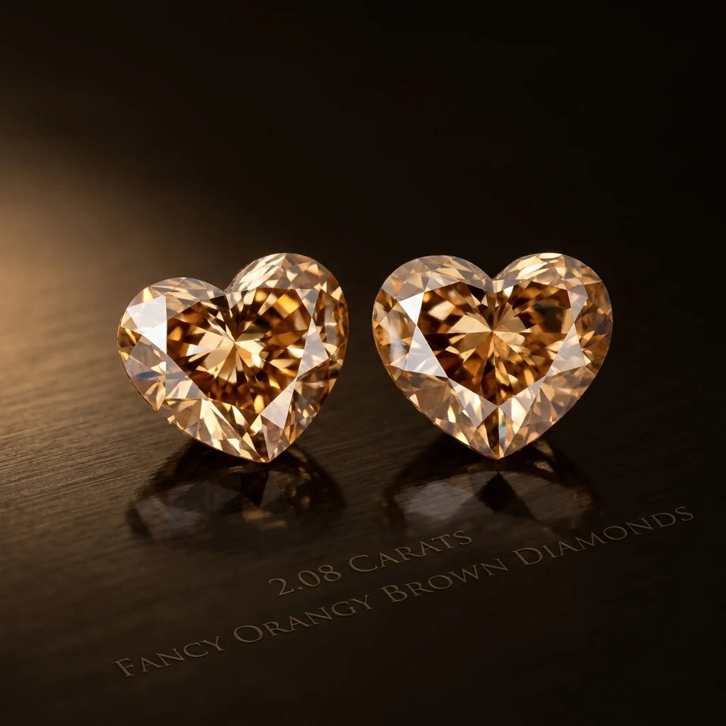Heart Shaped Orangy Brown Diamond Pair
