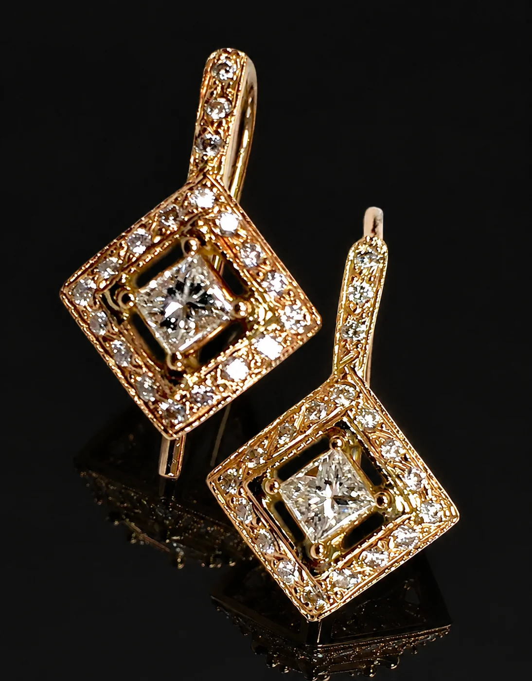 Princess Cut Diamond Earrings 18K Rose Gold