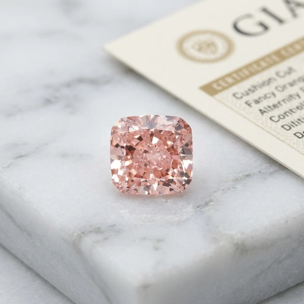 Cushion Cut Fancy Orangy Pink Diamond · 0.26 Carat